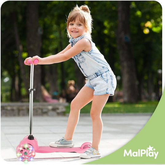MalPlay Patin pentru copii cu 3 roți cu iluminare LED pentru 3+ ani Roz