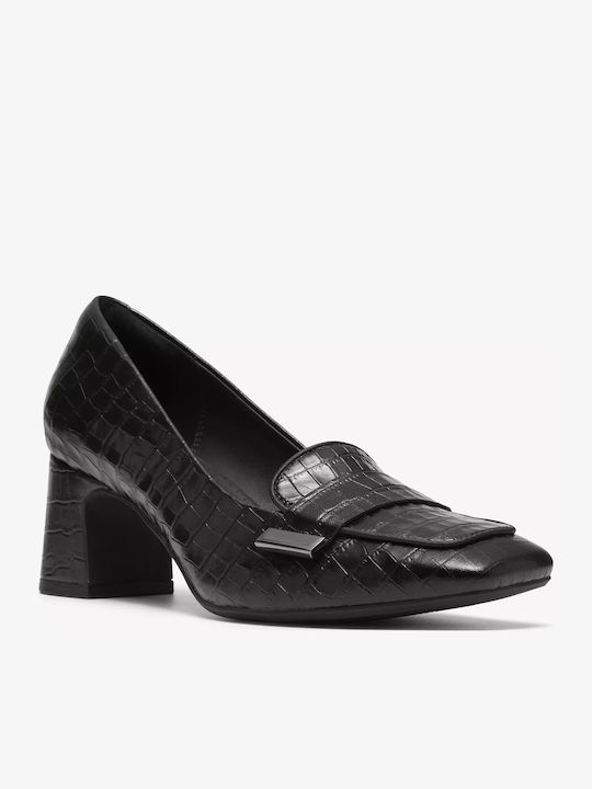 Leder Spitze Zehen Pumps mit Mittelhohem Absatz Schwarz