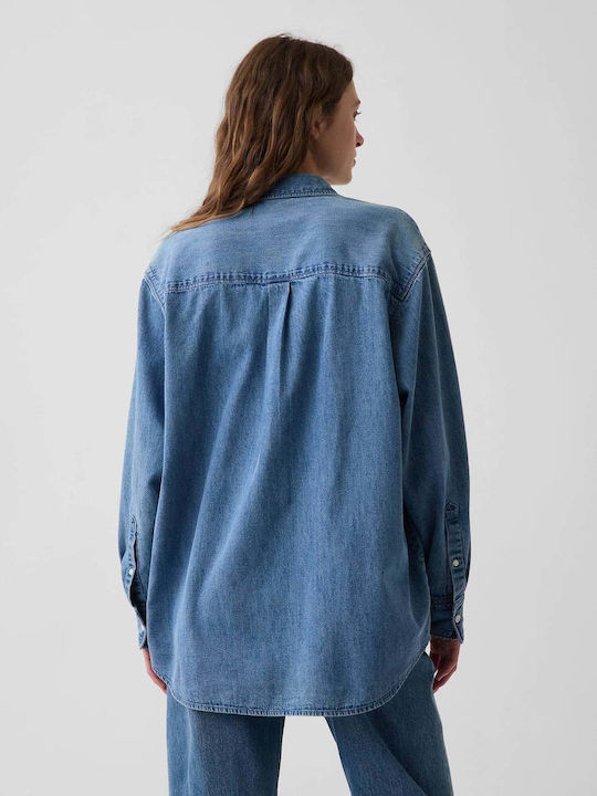 Cămașă de damă din denim cu mânecă lungă Medium Wash