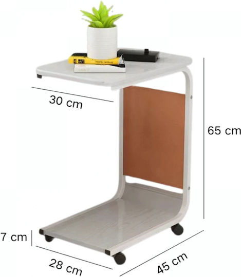 Masă Laterală Rectangulară Din Lemn Cu Roți Albă L65xL30xÎ65cm