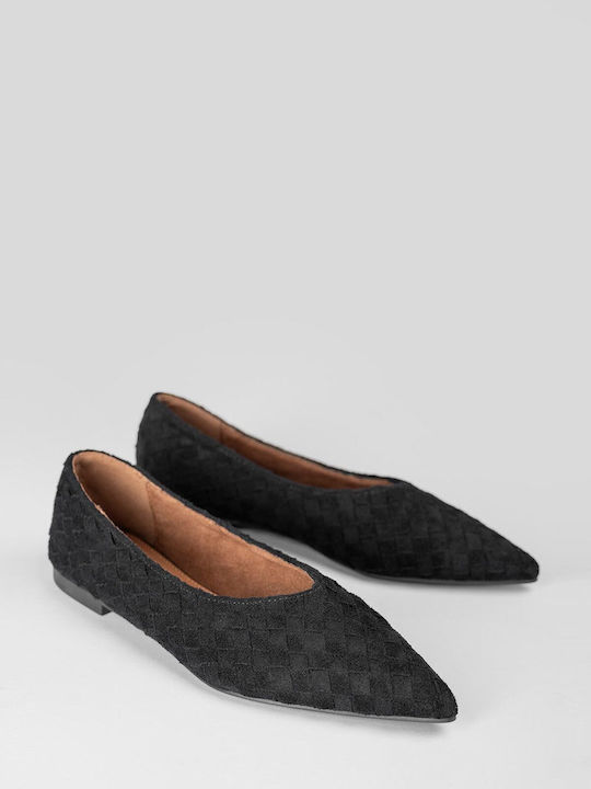 Wildleder Damen Ballerinas Spitz zulaufend Schwarze