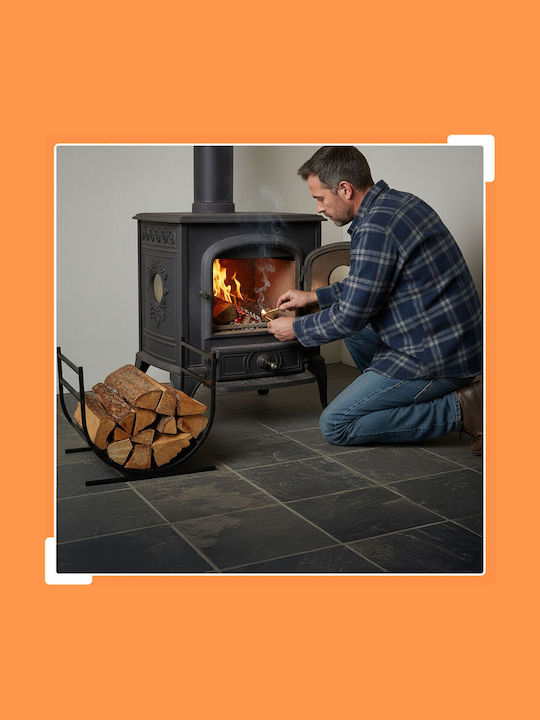 Relaxdays Coș Metalic De Depozitare Lemne 40x46x38cm Negru