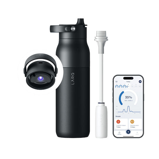 LARQ PureVis 2 Thermos Bottle Stainless Steel BPA Free 1lt Obsidian Black With Mouthpiece Loop Straw And Handle