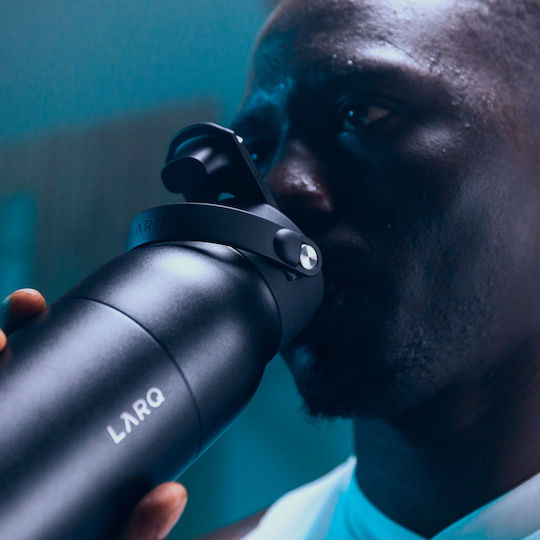 LARQ PureVis 2 Thermos Bottle Stainless Steel BPA Free 1lt Obsidian Black With Mouthpiece Loop Straw And Handle