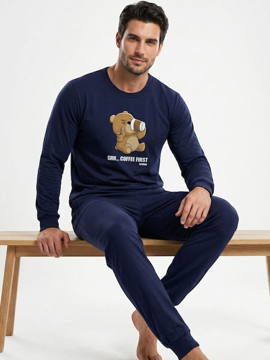 Nina Club Kaffee Erste Herrenpyjama 100% Baumwolle Blau Nc27750-61-Blau