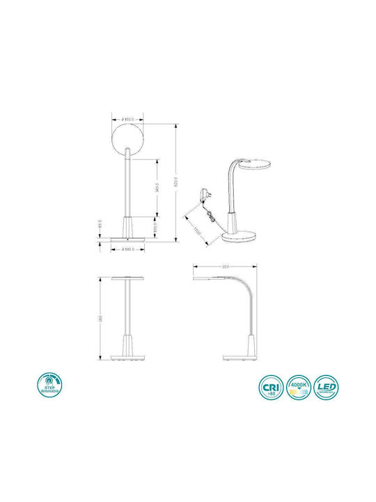 Trio Lighting Настолна Лампа с Гъвкаво Рамо за Цокъл Вграден LED в Бял Цвят