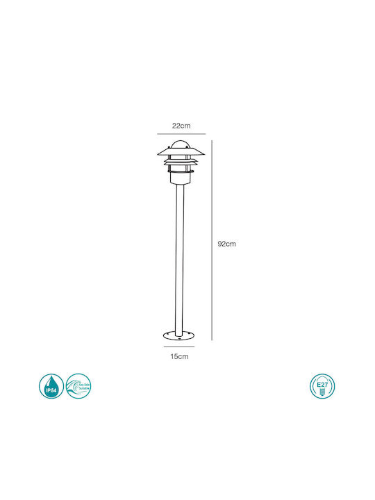 Nordlux Blokhus Outdoor Floor Lamp Small Post 15W IP54 for E27 Socket Silver