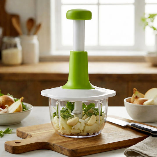 Cheffinger Multifunction Manual Chopper Stainless Steel Blades 2l Bowl White Green