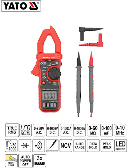Yato Измерване На Клещи T RMS AC DC 10mA-1000A