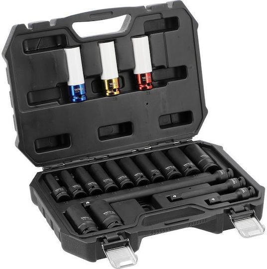 Nüsse Pneumatisch Lange mit Vierkant-Antrieb 1/2", 1/4", HEX Set 19Stück