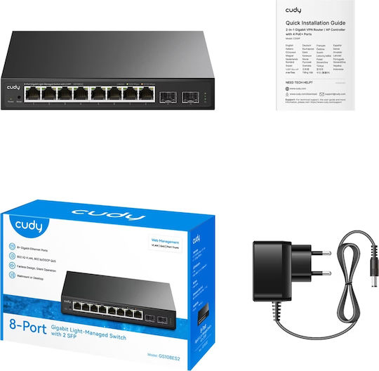 Cudy GS108ES2 Managed Switch with 8 Gigabit (1Gbps) Ethernet Ports and 2 SFP Ports