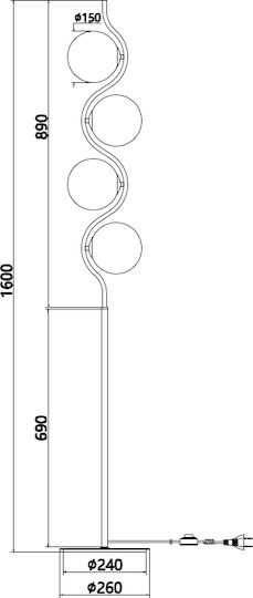Sun Light Floor Lamp H160xW26cm. with Socket for Bulb G9 Gold