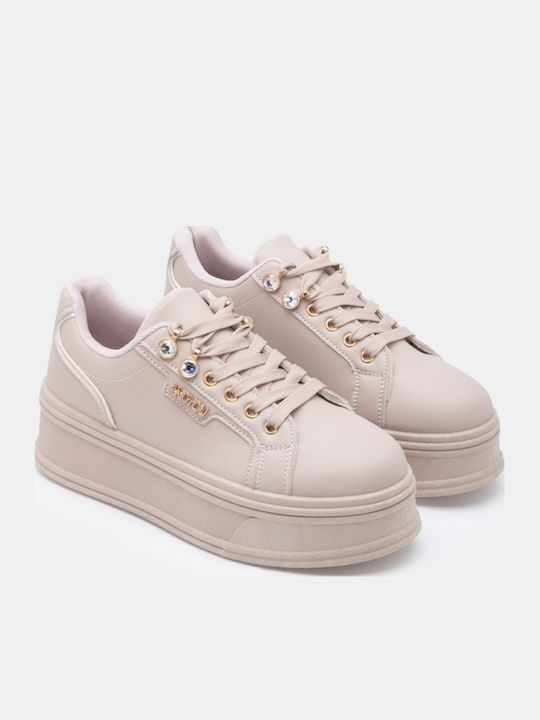 Γυναικεία Flatforms Sneakers Μπεζ-σκούρο