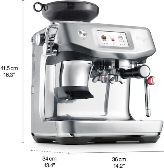 Sage Barista Touch Impress Αυτόματη Μηχανή Espresso 1700W Πίεσης 16bar με Μύλο Άλεσης Πράσινη SES882BSS