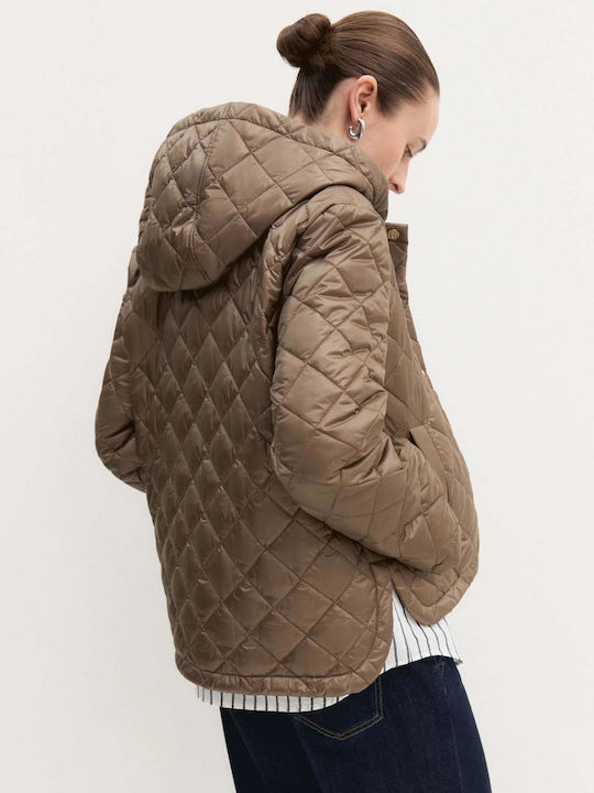 Short Women's Jacket for Winter Brown