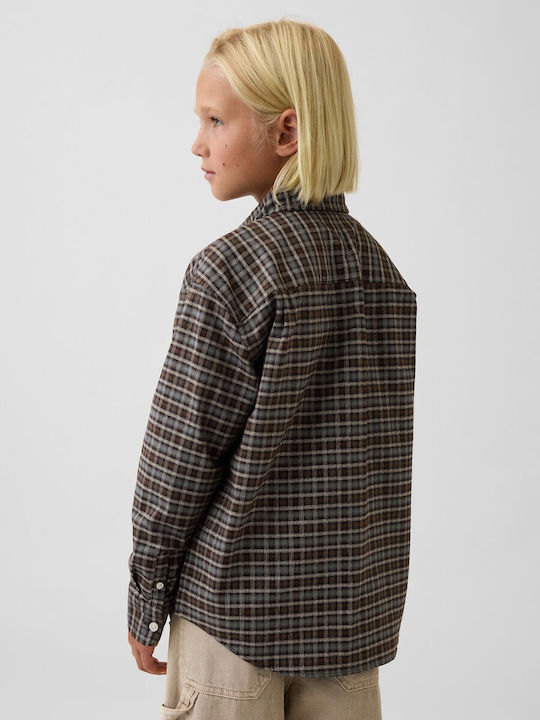 Παιδικό Καρό Πουκάμισο Μακρυμάνικο Brown Plaid Oxford