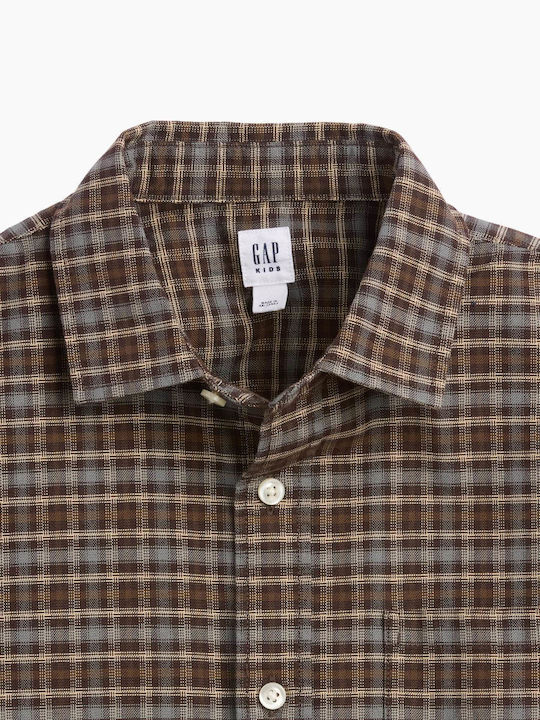 Παιδικό Καρό Πουκάμισο Μακρυμάνικο Brown Plaid Oxford