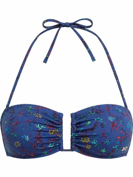 Top de bikini fără bretele floral bleumarin