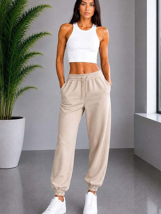 High Waist Sweatpants Jogger Cream