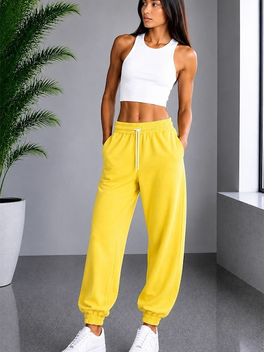 Ψηλόμεσο Παντελόνι Φόρμας με Λάστιχο Yellow