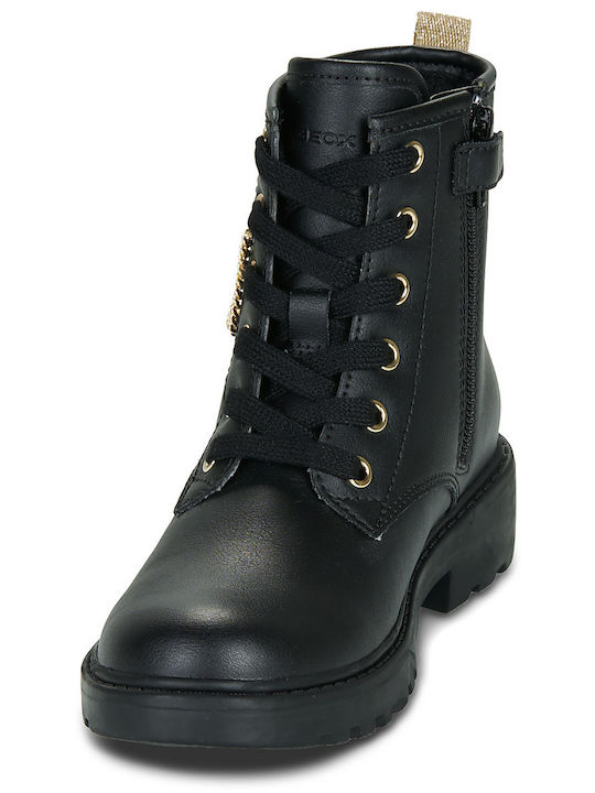 J Casey Leather Kids Military Boots with Laces Black