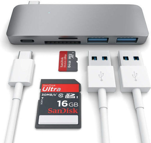 Satechi USB Хъб 3 Порта USB 3.0 със Свързване USB-C Сив