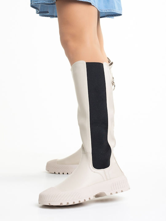 Leather Women's Boots Beige