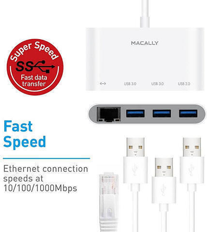 Macally Hub 4 Θυρών USB 3.1 με σύνδεση USB-C / Ethernet