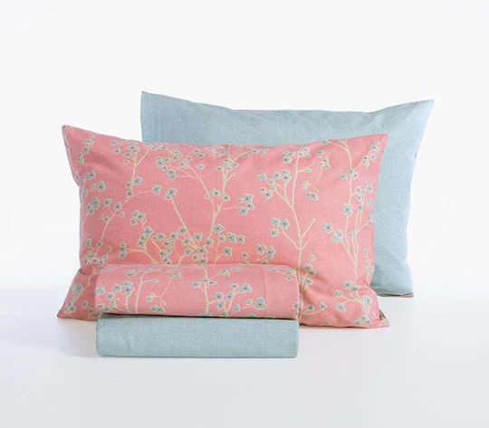Nef-Nef Homeware Floriva Sheet Set with 2 Pillowcases Super-Double Fitted 170x270+35cm Green (3 Pieces)