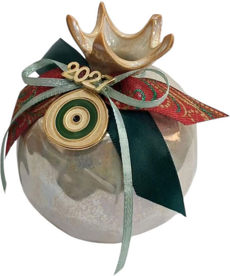Kalliopi Silver New Year's Lucky Charm Pomegranate Gold Ceramic 2027 8x10cm