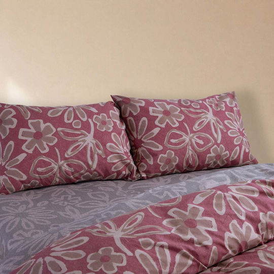 Nef-Nef Homeware Set Duvet Cover Cotton 170x240cm Single with Pillowcase Harmony Bordo