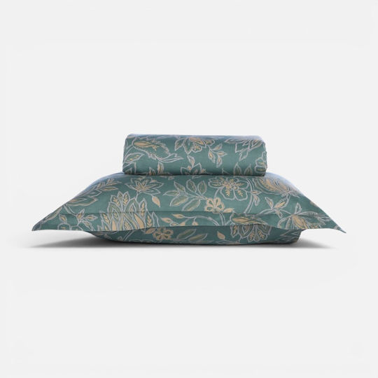 Nef-Nef Homeware Σετ Плик за Завивка 100% Памук 240x230cm Уплътнена с 2 Калъфки за Възглавници Green