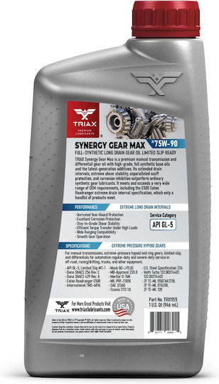 Triax Synergy Gear Max 75w-90 Ulei De Transmisie Manuală Full Sintetic Gl-5 Ls 946 Ml