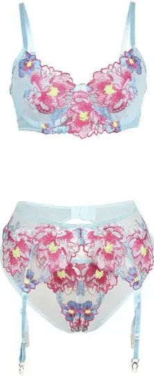 Blumiges Sexy Dessous-Set BH & Straps Unterwäsche L XL