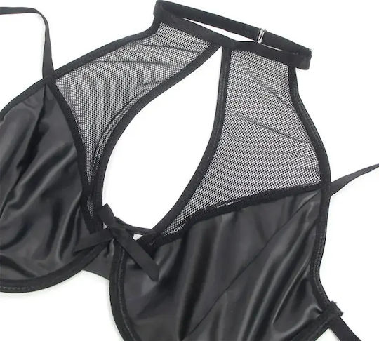 Секси Комплект Bralette и Мини Пола Wet Look и Мрежест L XL