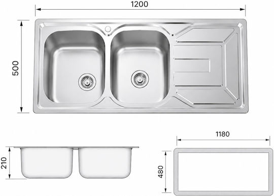 Drop-In Inox 120x50cm Silver CP-95206