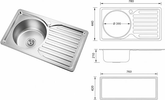 Drop-In Inox 78x44cm Silver CP-95207