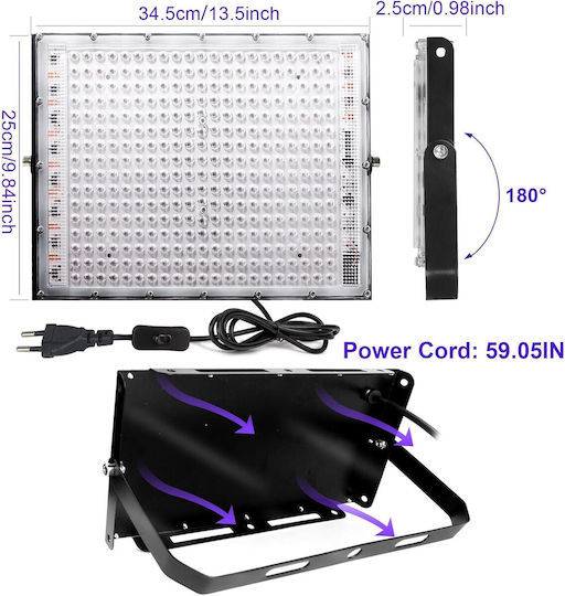 Set 2 Proiectoare UV LED 300W IP66 395nm Lumină Neagră 395 Nm IP66 Rezistent la Apă SMD 2835 Unghi 120° Carcasă din Aluminiu Suport Reglabil 360° Petreceri Cluburi Discoteci Baruri Evenimente Lumină UV Violetă