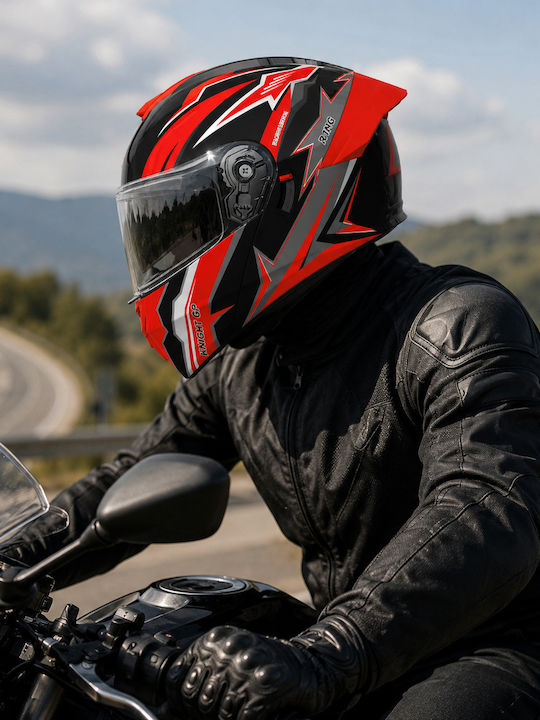 FIXATO Viper Red Cască Moto Flip-Up ECE 22.06 cu Vizieră Solară