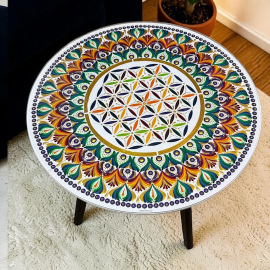 Masă Laterală Rotundă Multicoloră Din Sticlă 50x50 cm