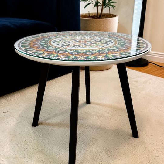 Masă Laterală Rotundă Multicoloră Din Sticlă 50x50 cm