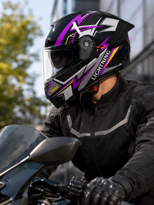 FIXATO Viper Lila Motorradhelm Aufklappbar ECE 22.06 mit Sonnenblende