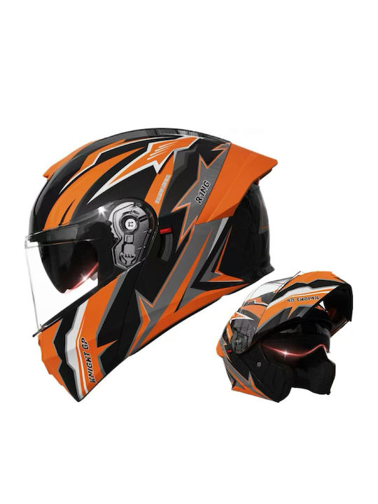 FIXATO Viper Orange Motorradhelm Aufklappbar ECE 22.06 mit Sonnenblende