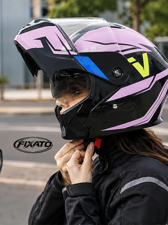 FIXATO Nova Roz Cască Moto Flip-Up ECE 22.06 cu Vizieră Solară