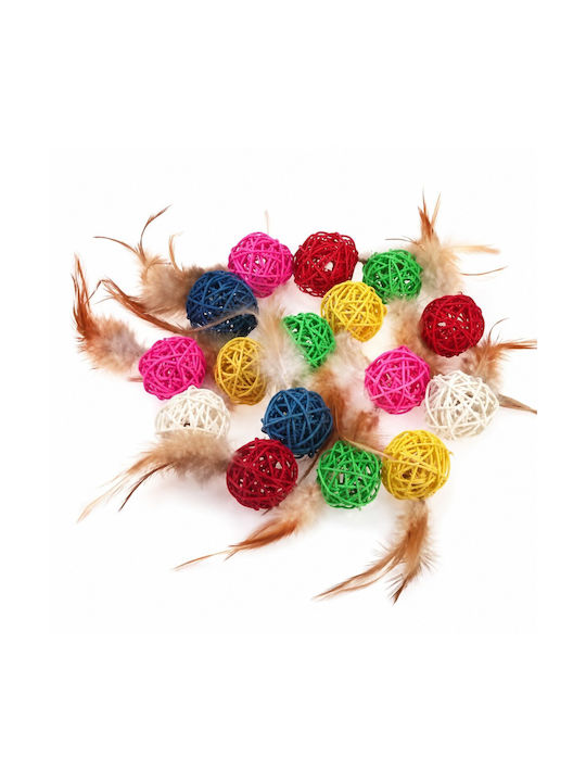 Set 54 Bile Împletite din Pene pentru Pisici Multicolore