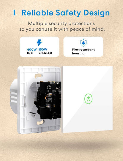 Meross Χωνευτός Διακόπτης Τοίχου Wi-Fi με Πλαίσιο Μπλε