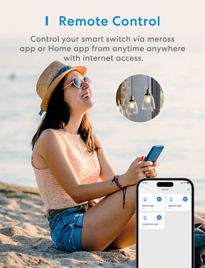 Meross Χωνευτός Διακόπτης Τοίχου Wi-Fi με Πλαίσιο Μπλε