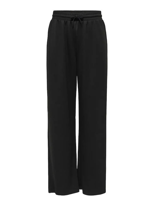Damenhose mit Gummiband in Breit Bein Stil Schwarz
