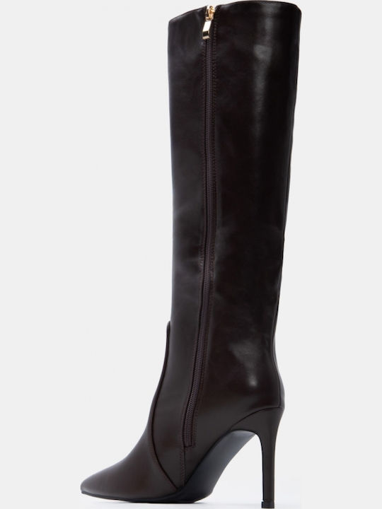 Wildleder Damenstiefel mit hohem Absatz Braune