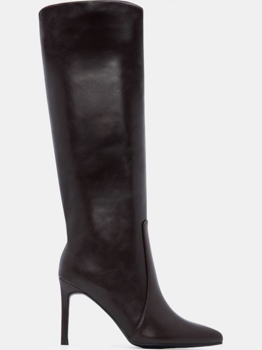 Wildleder Damenstiefel mit hohem Absatz Braune